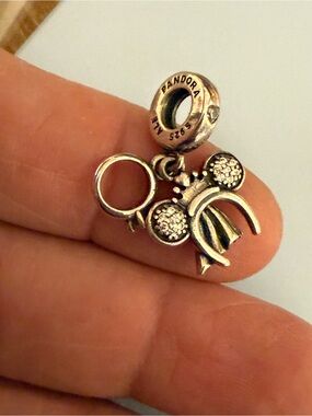 Pandora Silver Minnie Bow Dangle Charm - Sparkling Bow Design
